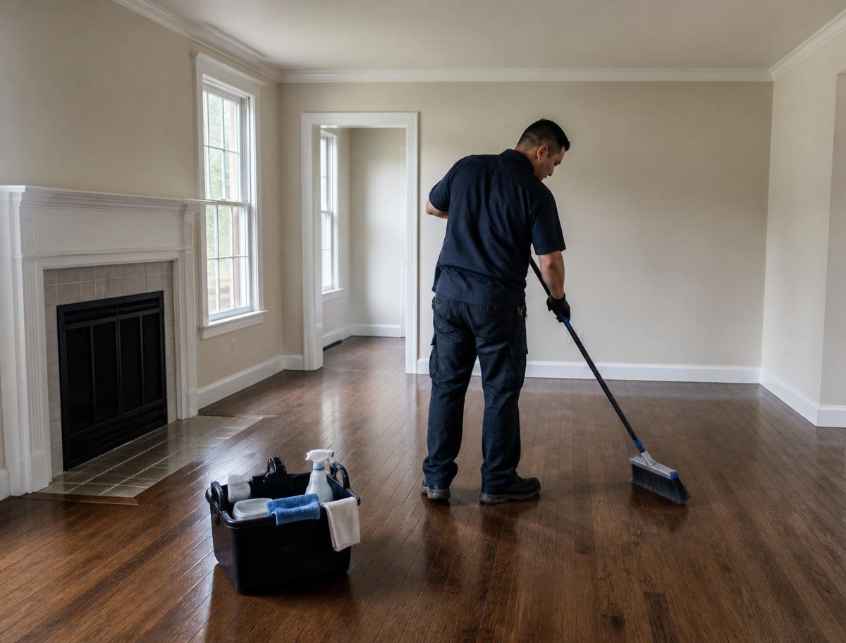 Interior clean-up of an empty living room